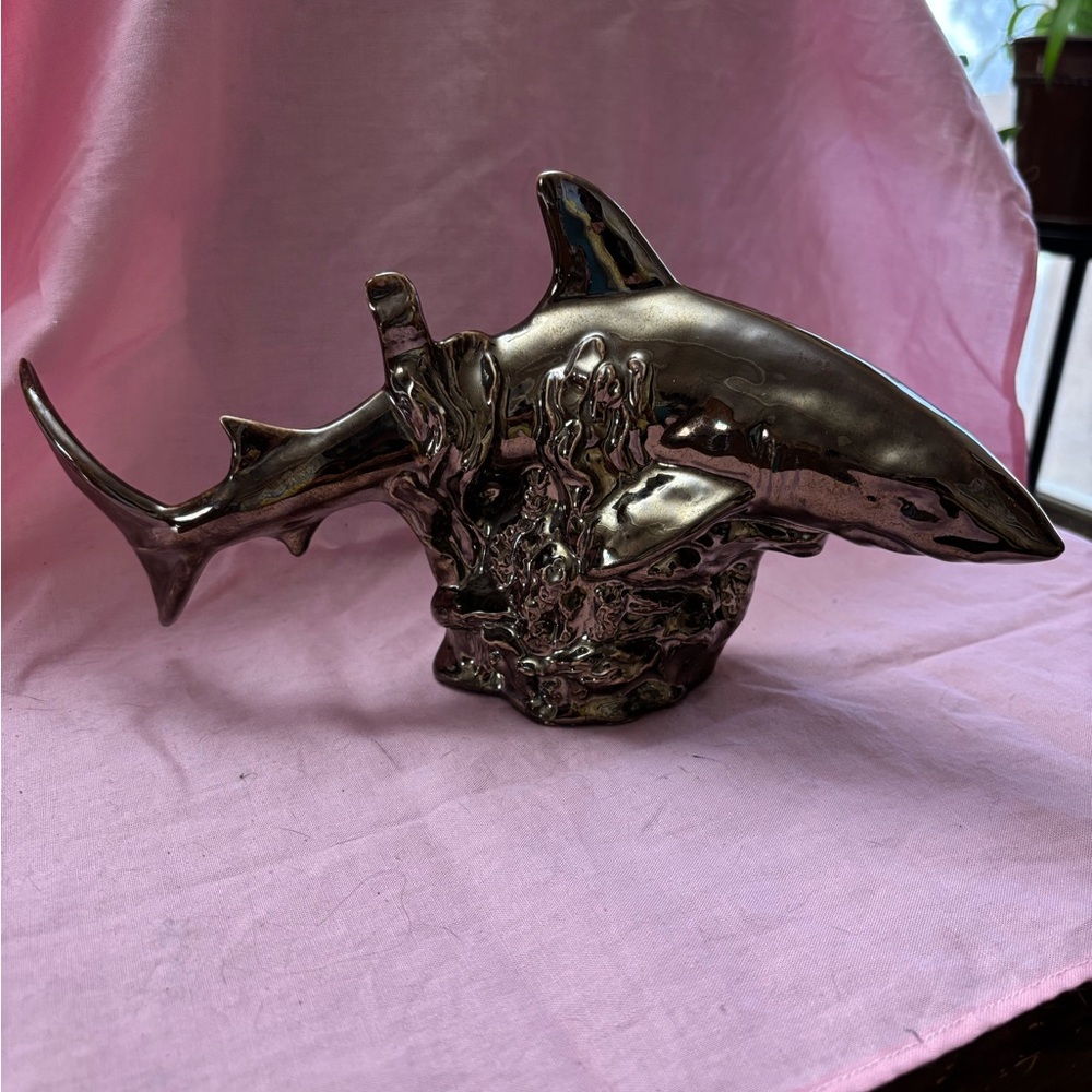 Hand-painted ceramic bisque metallic brown Shark Figurine